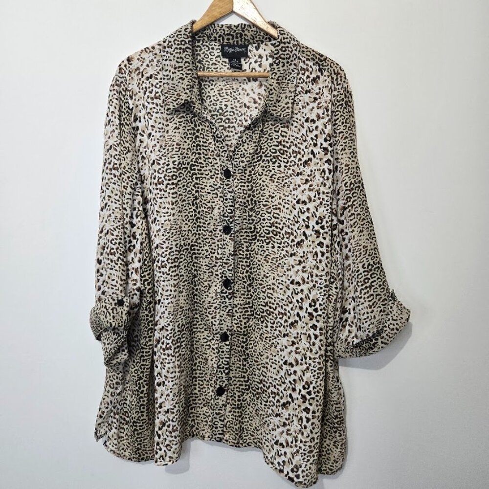 Maggie Barnes Womens Button Up Animal Print Top Size 3X Leopard Mob Wife Office